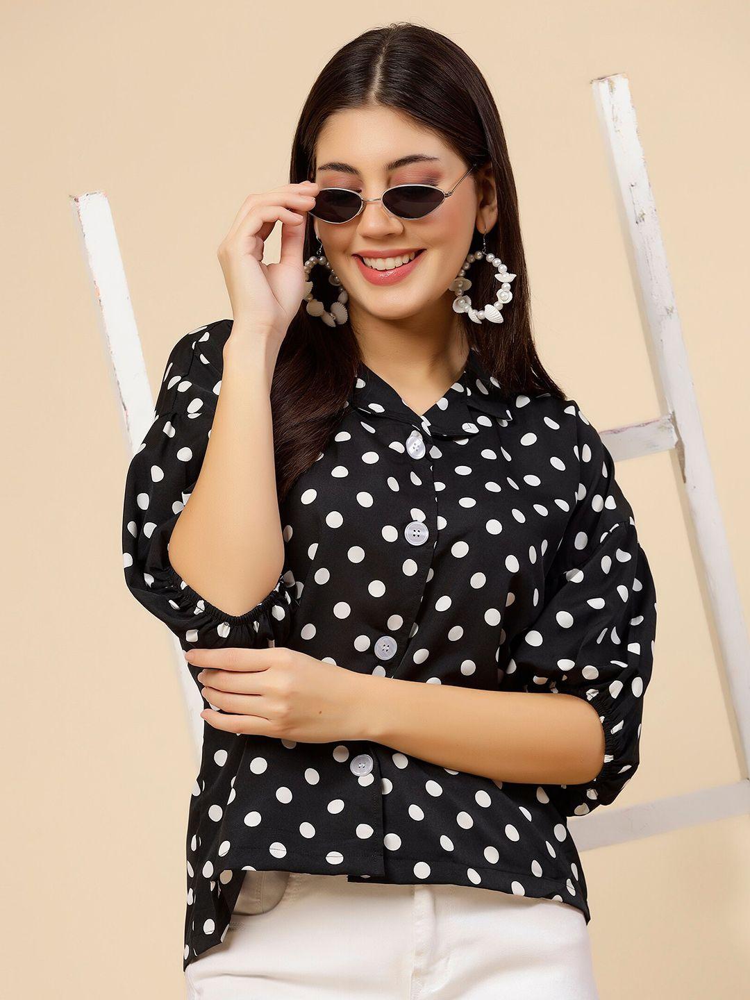 miss ayse polka dot print puff sleeves shirt style top