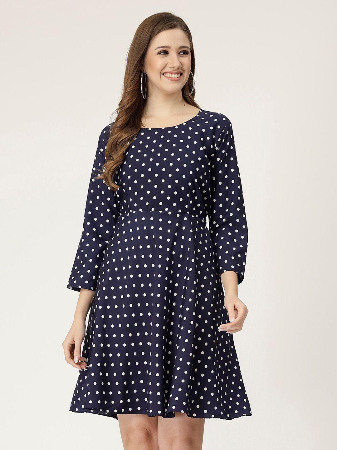 miss ayse polka dot printed fit & flare dress