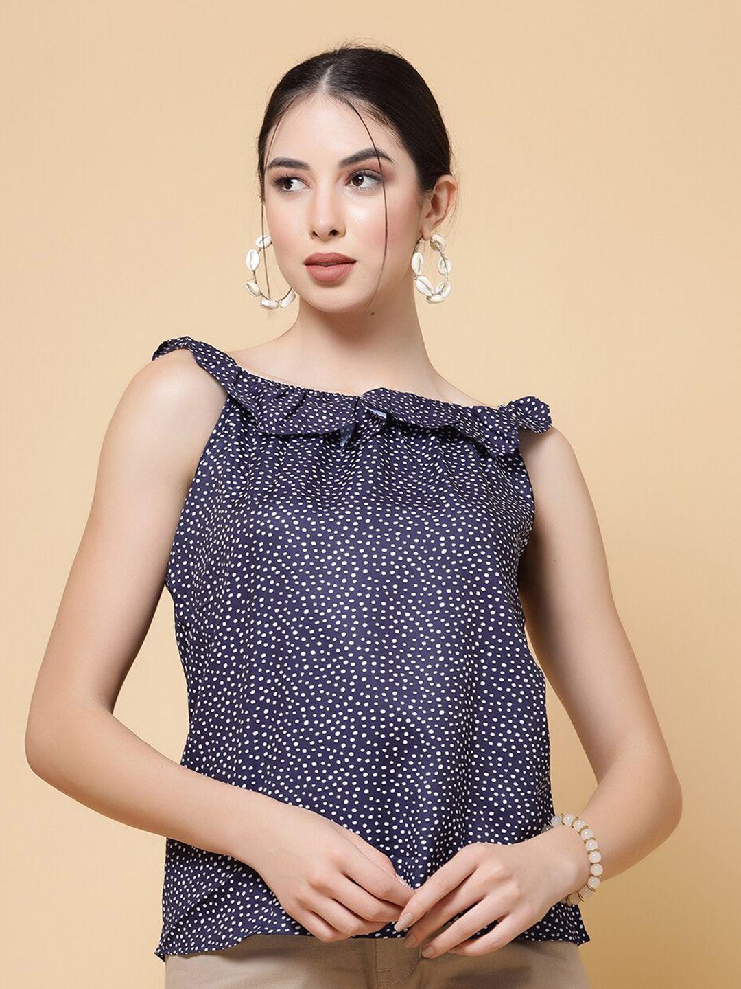 miss ayse polka dots printed crepe top