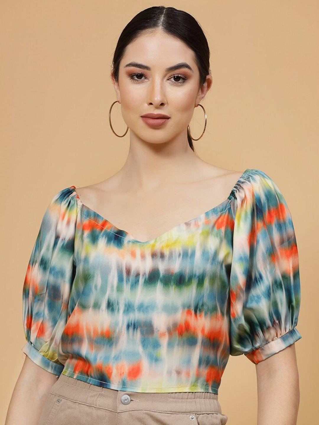 miss ayse tie & dyed puff sleeve crepe top