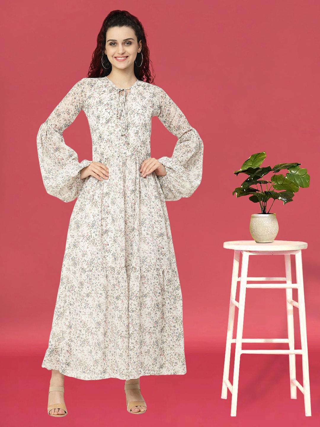 miss ayse white floral print georgette maxi dress