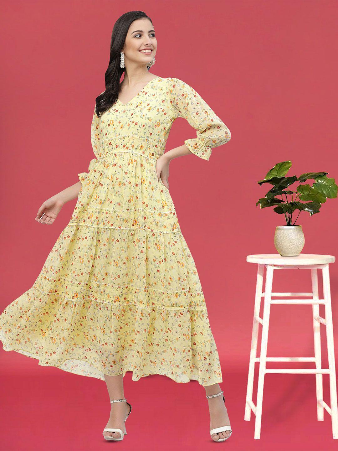 miss ayse yellow floral print georgette maxi dress