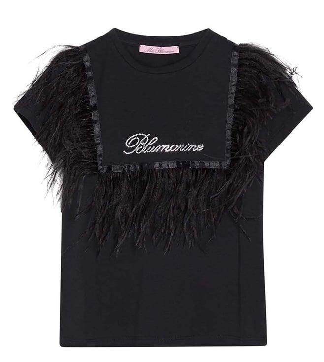 miss blumarine kids black feather straight fit top