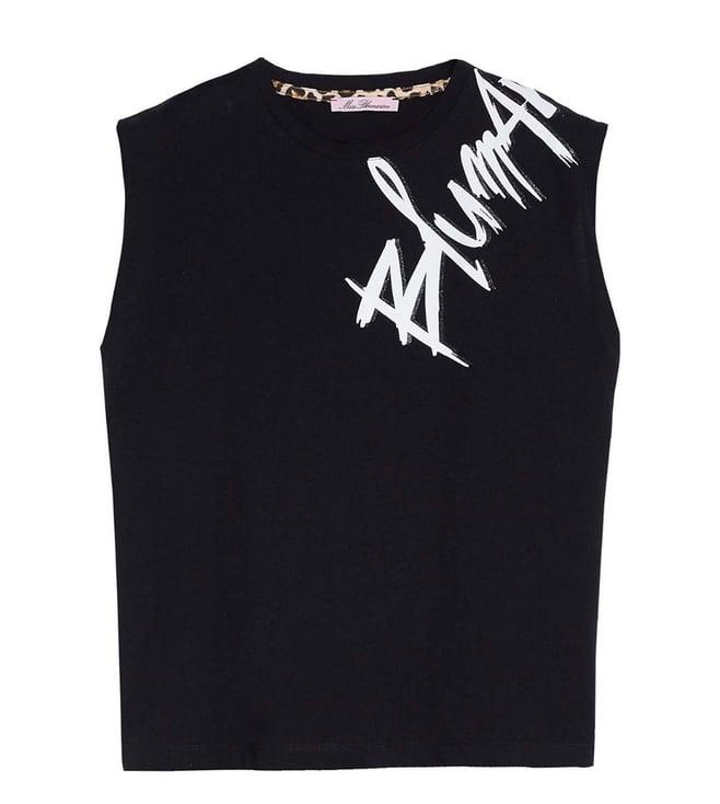 miss blumarine kids black logo straight fit t-shirt