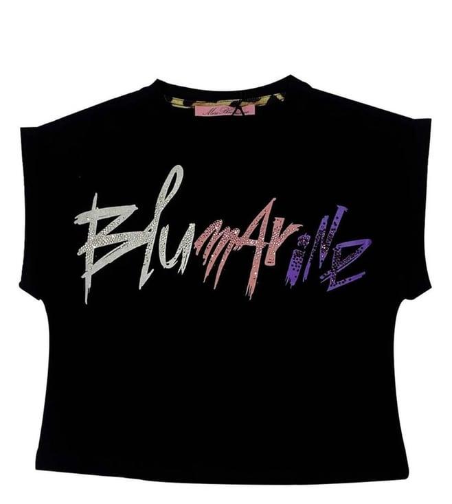 miss blumarine kids black logo straight fit t-shirt