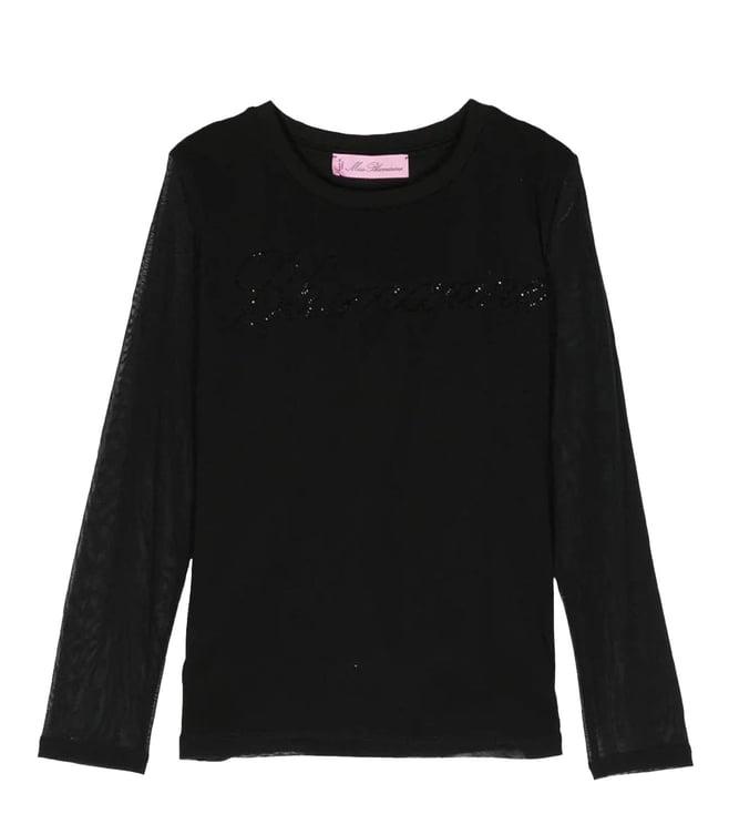 miss blumarine kids black rhinestone logo straight fit t shirt