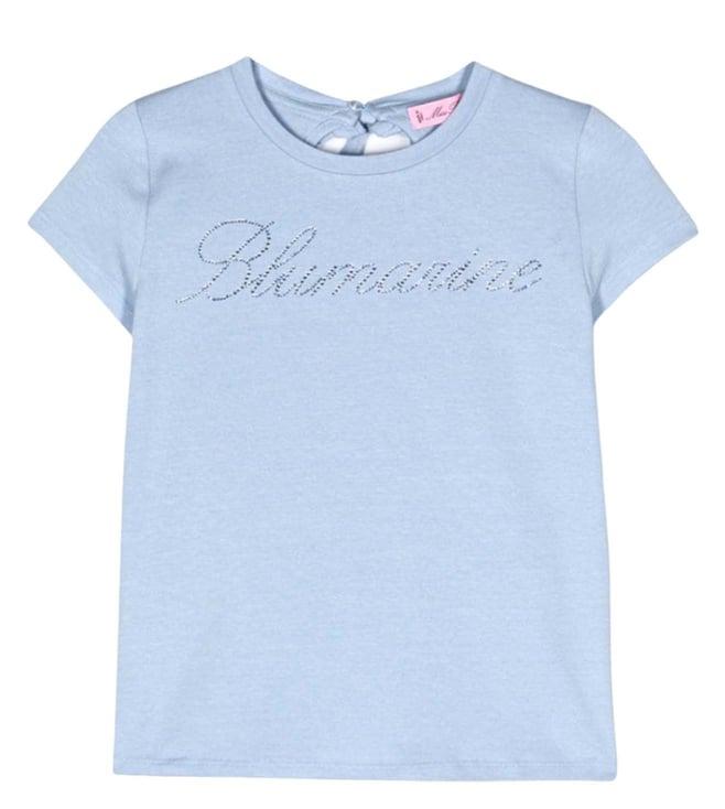 miss blumarine kids blue crystal logo regular fit top