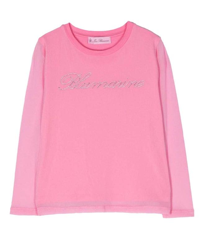 miss blumarine kids pink crystal embellished logo straight fit t shirt