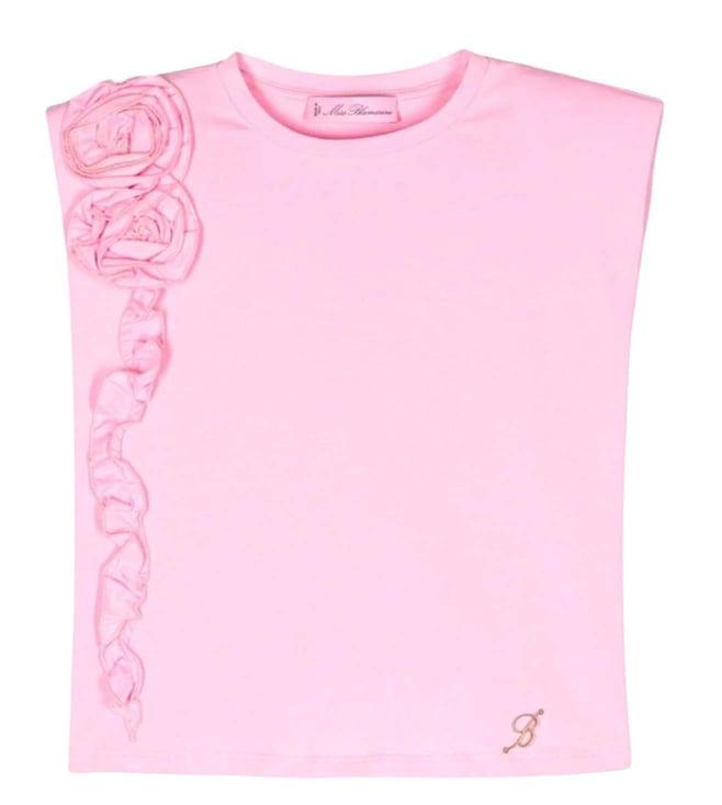 miss blumarine kids pink floral applique regular fit top
