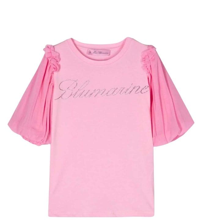 miss blumarine kids pink logo straight fit top