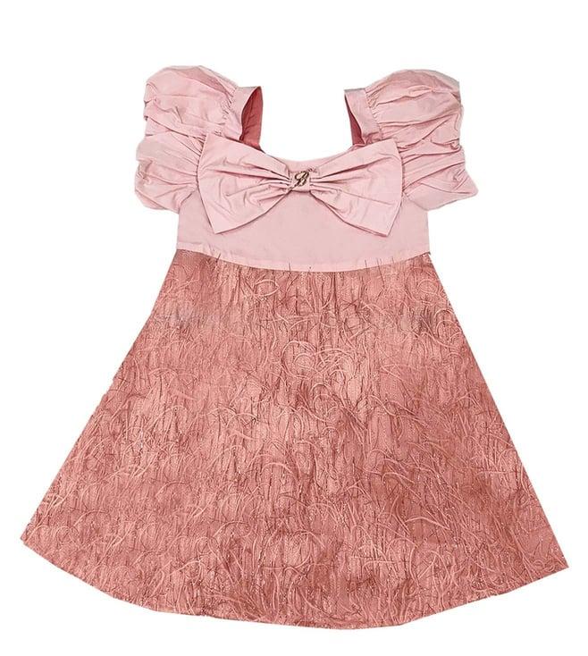 miss blumarine kids pink shimmer bow detail flared fit a line dress