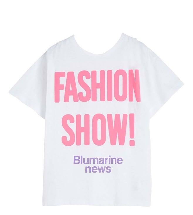 miss blumarine kids white fashion show print straight fit t-shirt