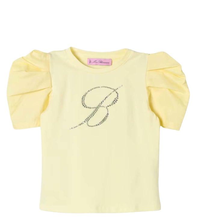 miss blumarine kids yellow logo embellished regular fit top