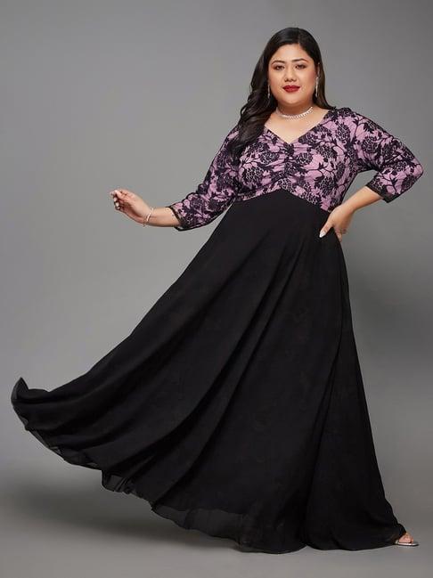 miss chase a+ black & pink floral print maxi dress