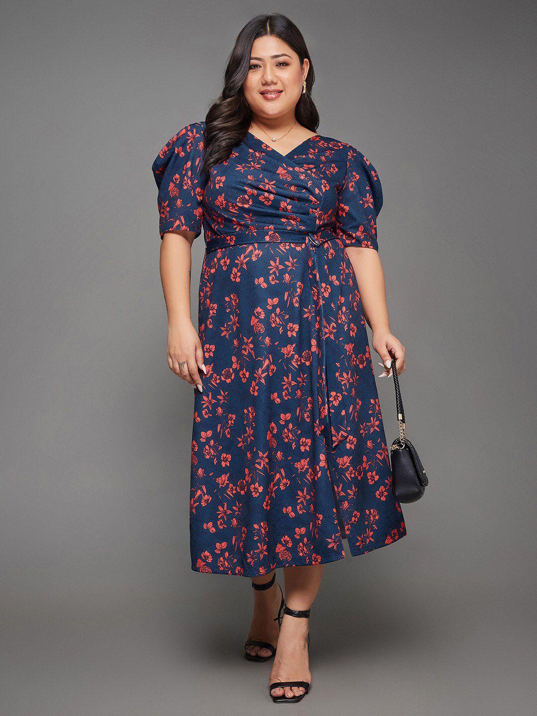 miss chase a+ floral print puff sleeve georgette empire midi dress