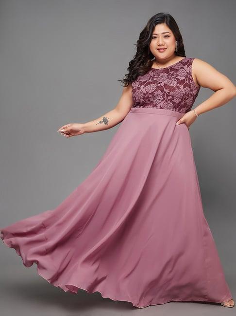 miss chase a+ mauve & maroon floral print maxi dress