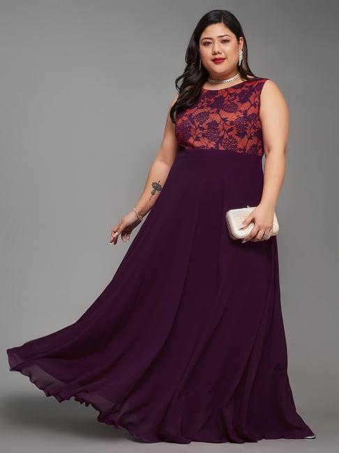 miss chase a+ purple & coral floral print maxi dress