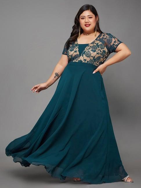 miss chase a+ teal & beige floral print maxi dress