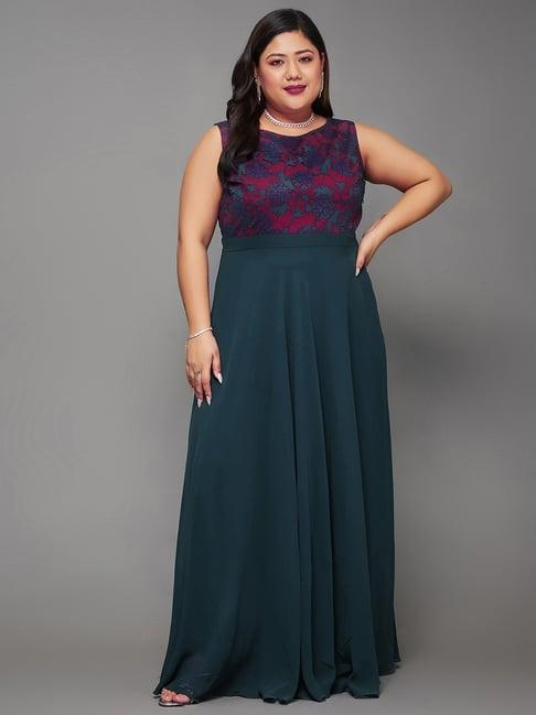 miss chase a+ teal & maroon floral print maxi dress