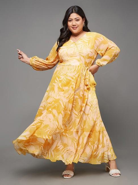 miss chase a+ yellow & off white floral print wrap dress