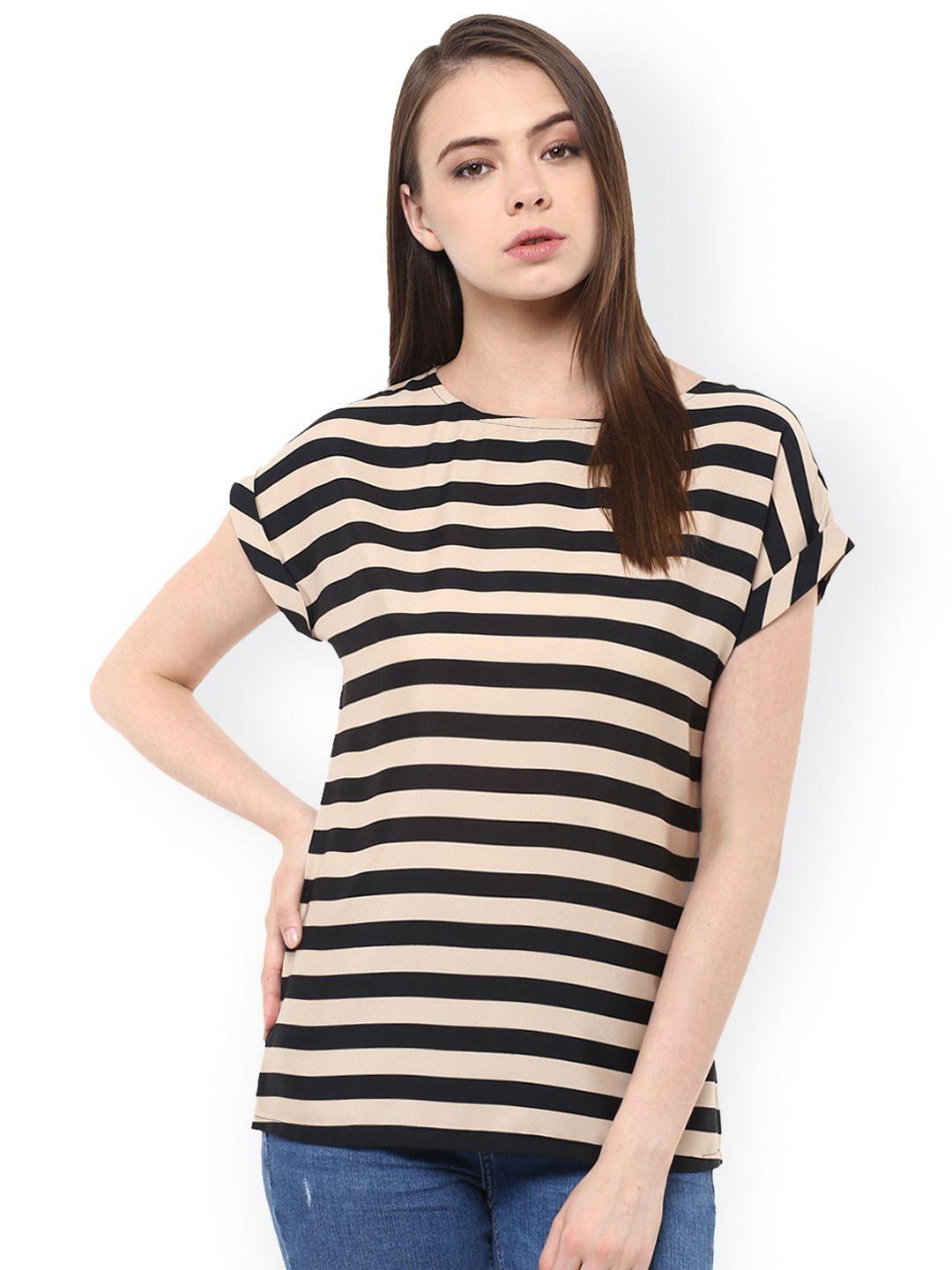 miss chase beige & black striped regular top