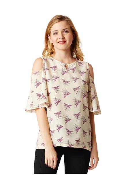 miss chase beige printed crepe top