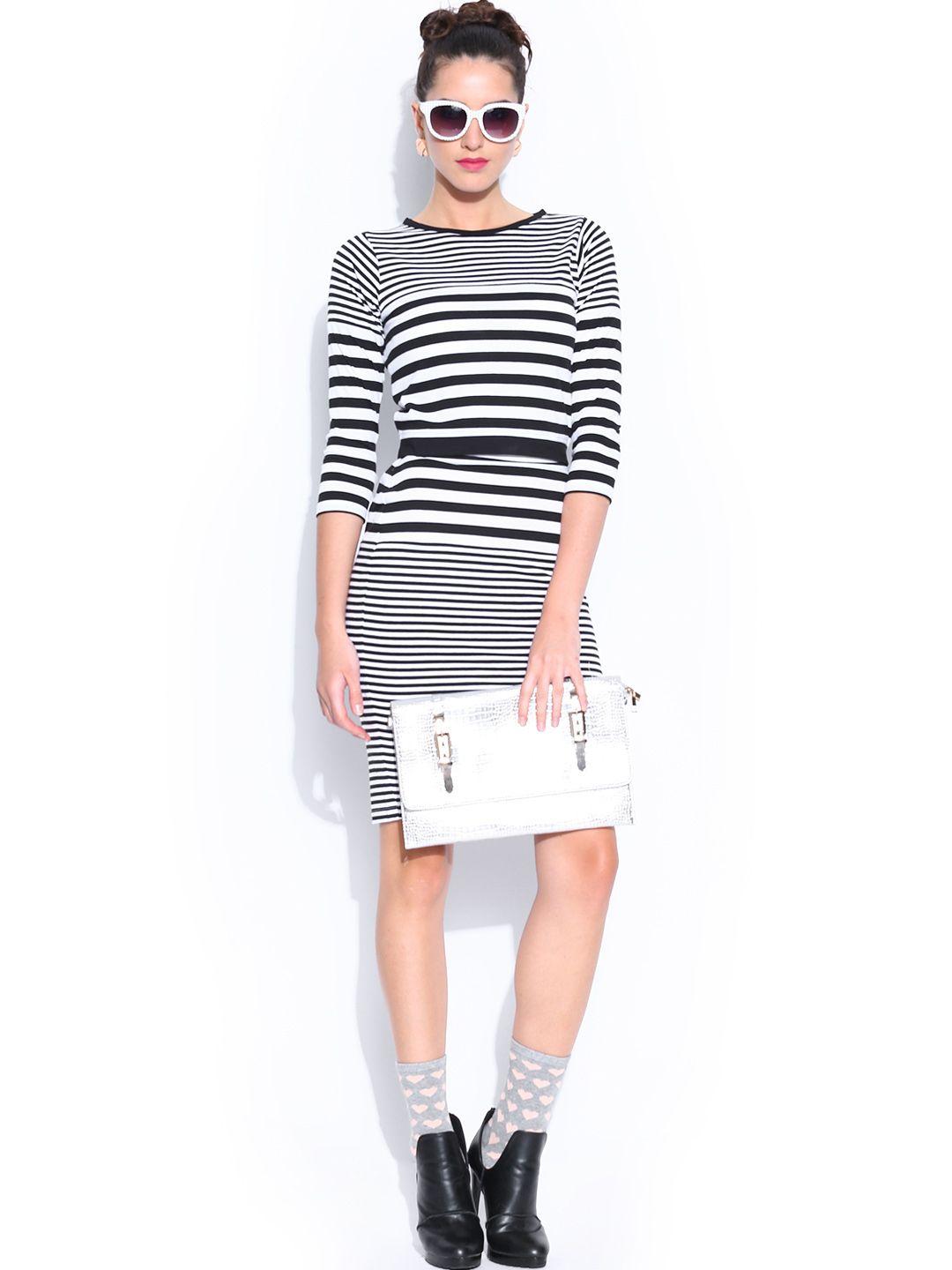 miss chase black & white striped two-piece dress