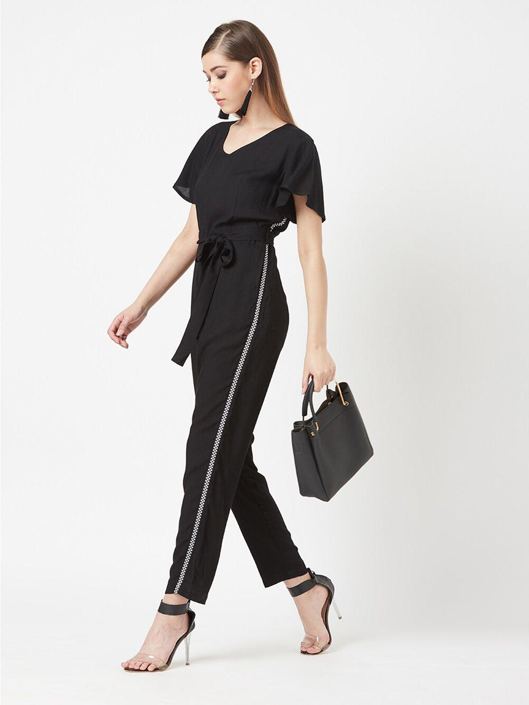 miss chase black basic jumpsuit with ruffles