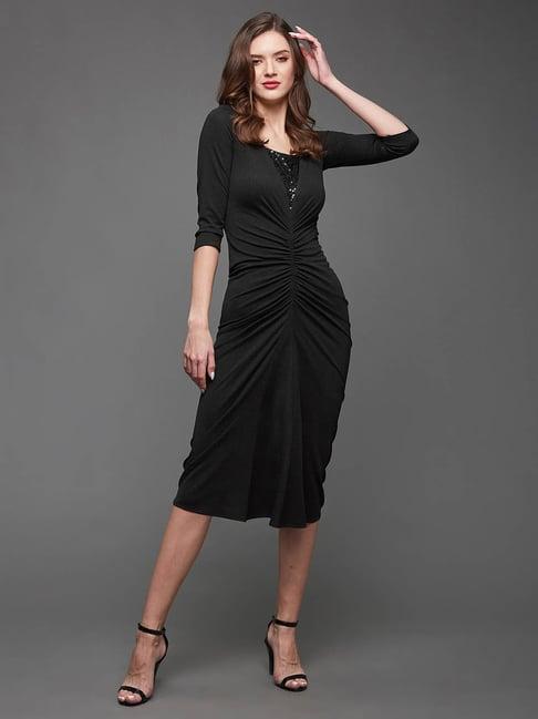 miss chase black embellished midi dress