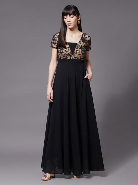 miss chase black embroidered gown