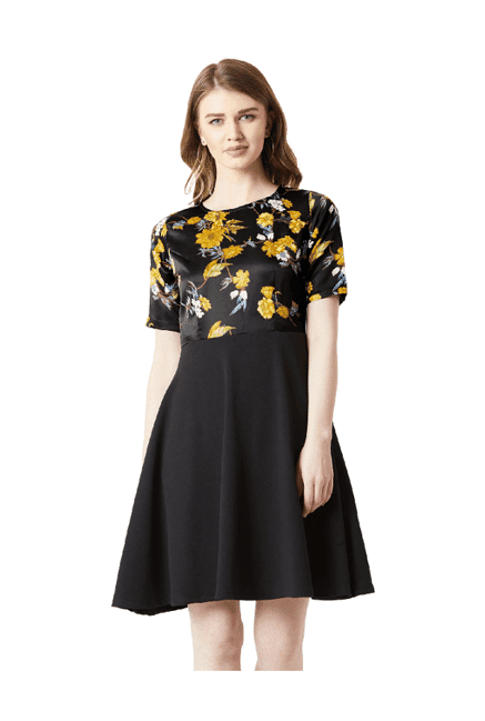 miss chase black floral print knee length dress