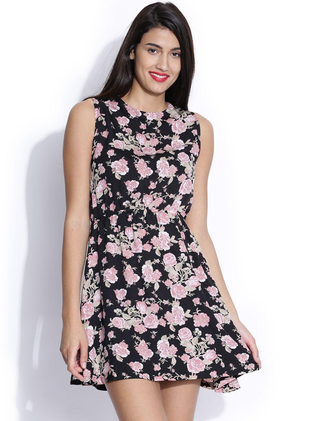 miss chase black floral print skater dress