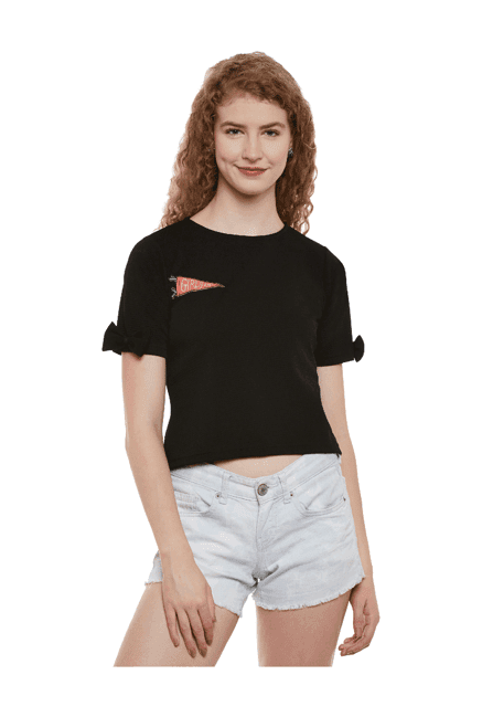 miss chase black patchwork polyster crop top