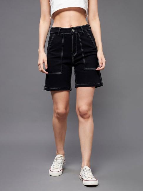 miss chase black regular fit high rise denim shorts