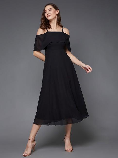 miss chase black slim fit midi dress