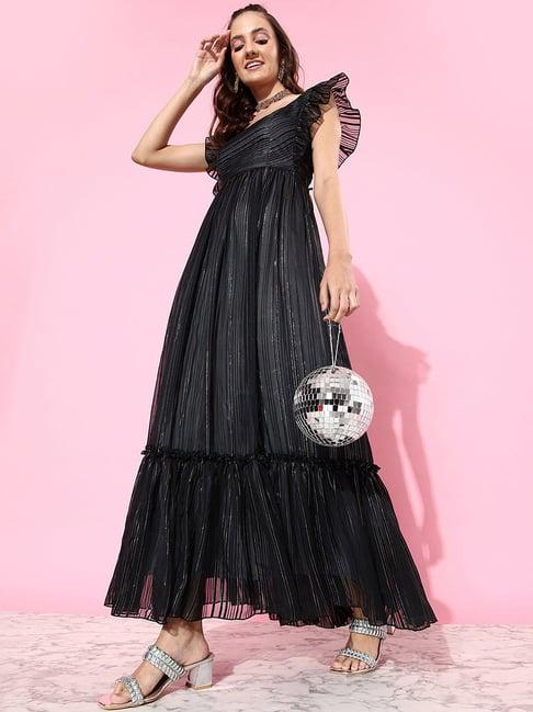 miss chase black striped gown