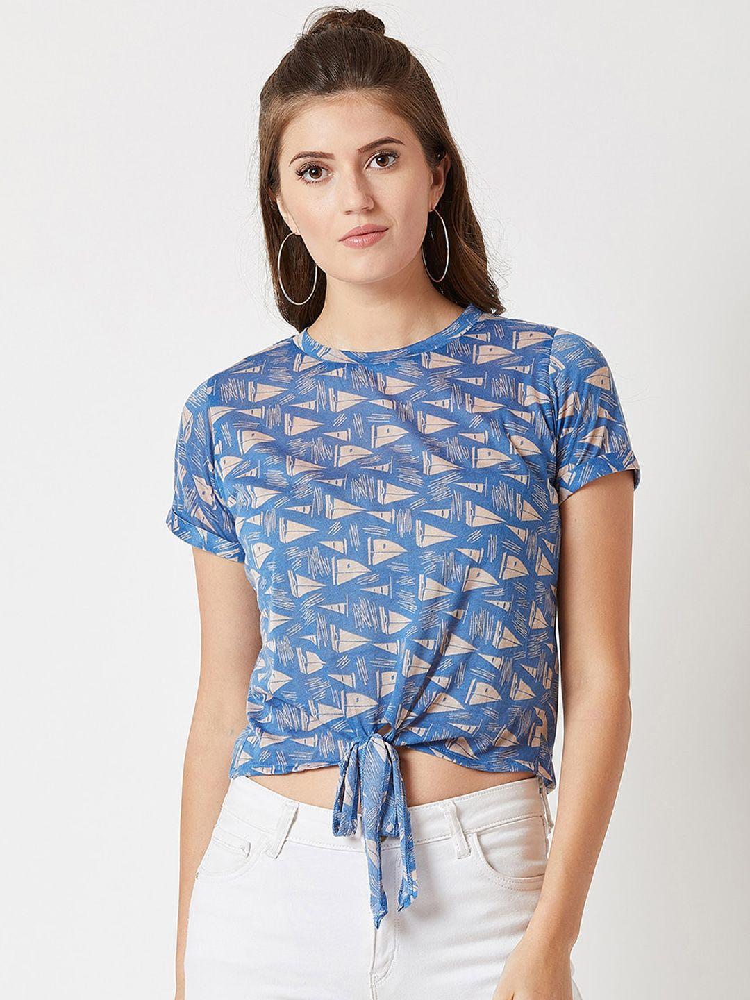 miss chase blue & off white crepe regular crop top