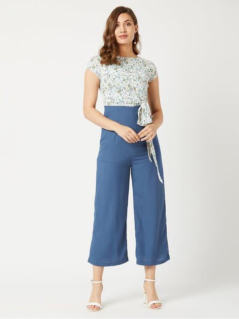 miss chase blue & white floral print jumpsuit