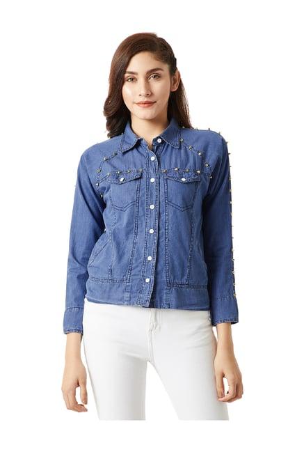 miss chase blue embellished bomber jacket