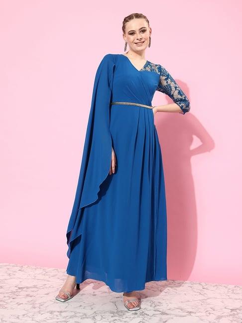 miss chase blue embellished gown