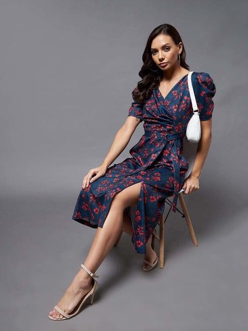 miss chase blue floral print a-line dress