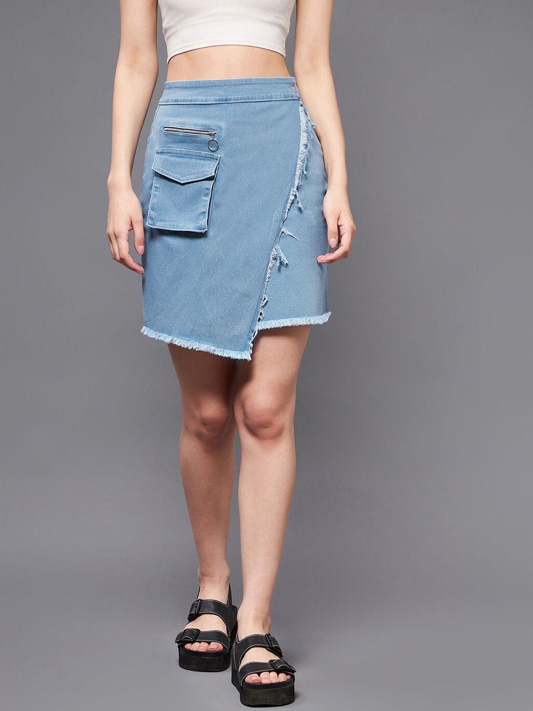 miss chase blue wrap mini pocket details denim skirt