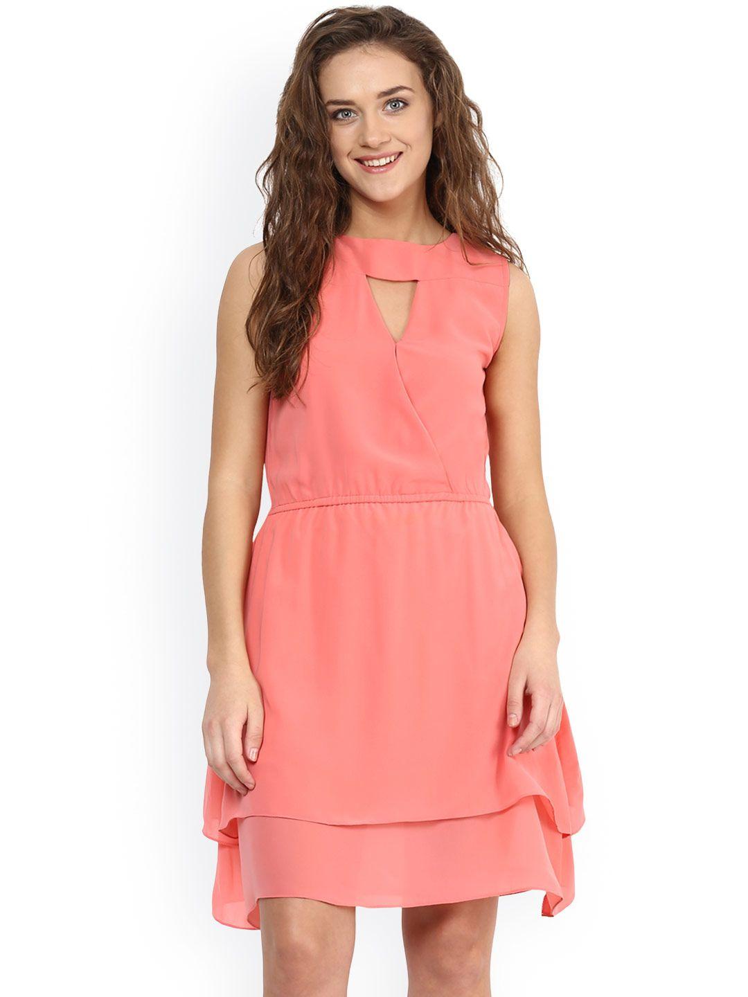 miss chase coral pink fit & flare dress