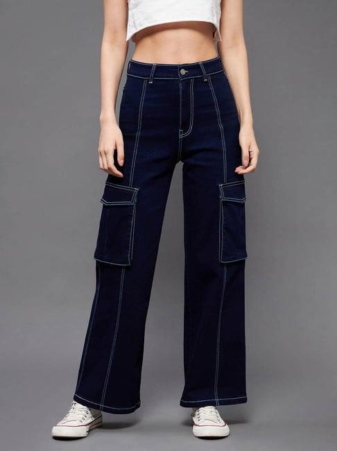 miss chase dark blue relaxed fit high rise jeans