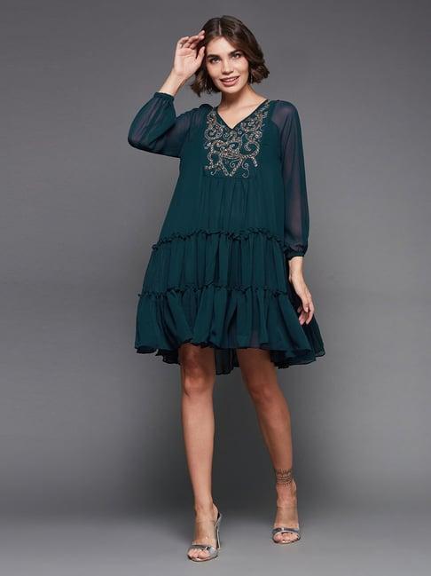 miss chase dark teal embellished a line dress