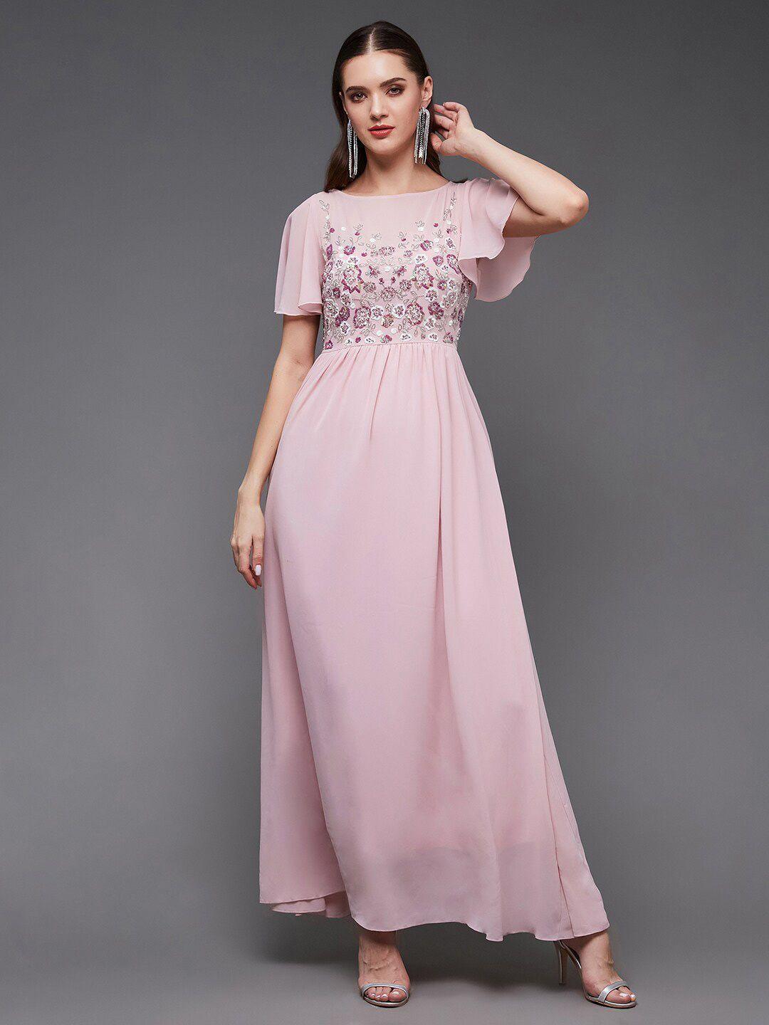 miss chase embellished flared sleeves maxi dress