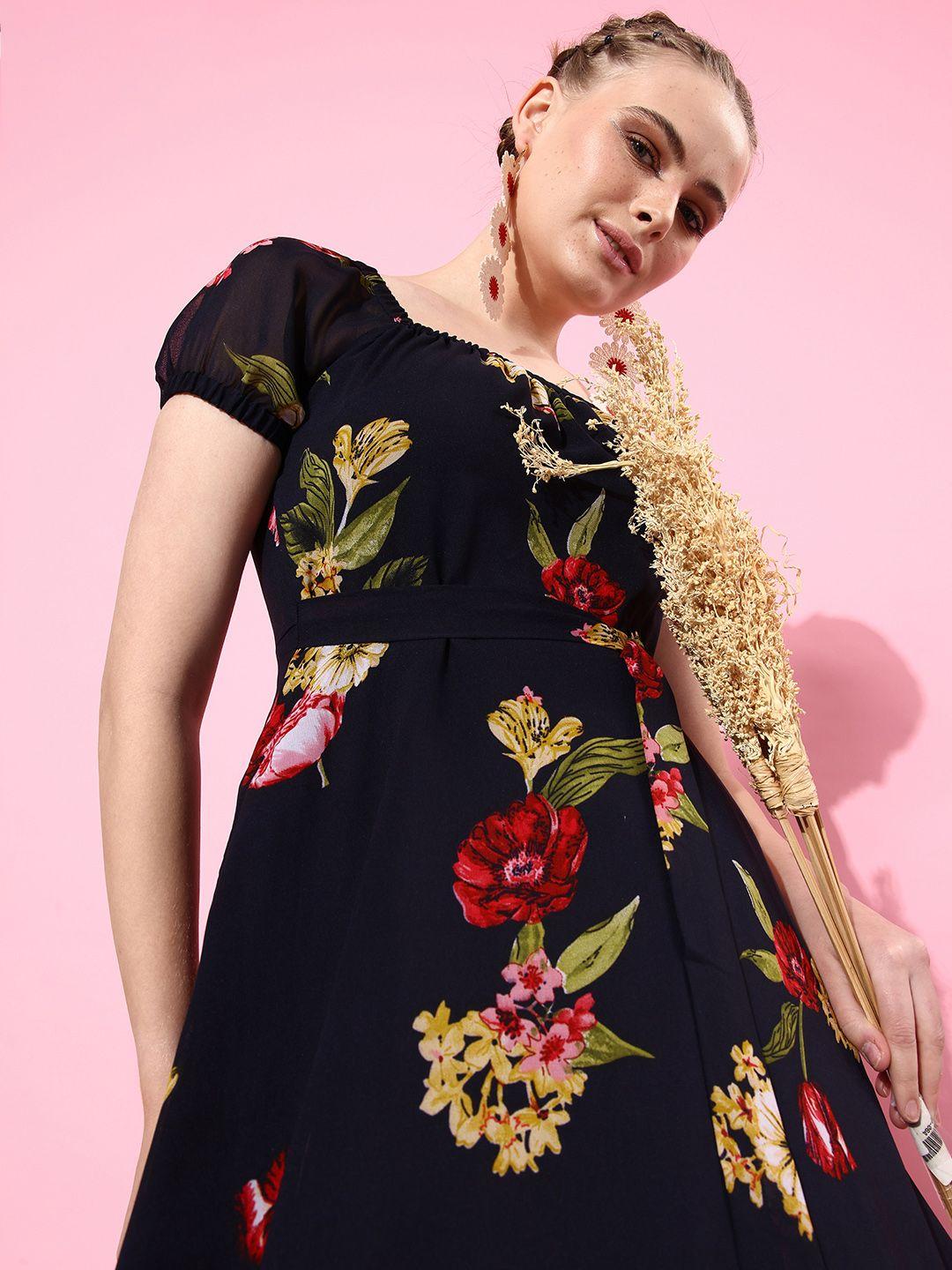 miss chase floral georgette a-line midi dress