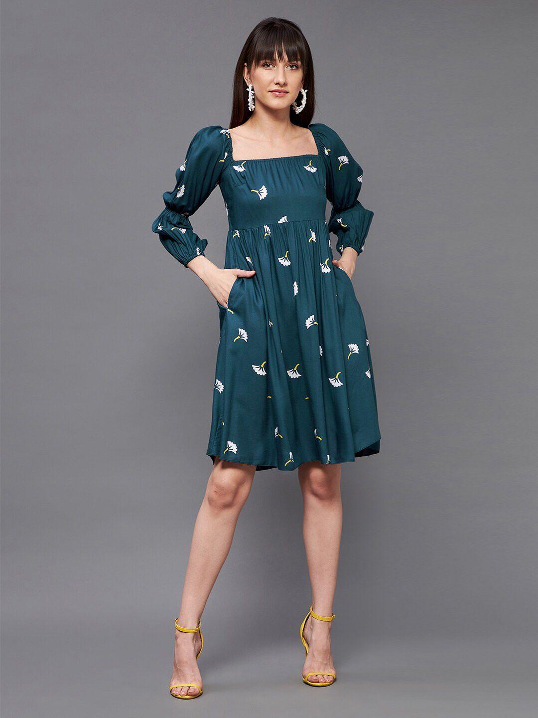 miss chase floral printed square neck fit & flare cotton dress