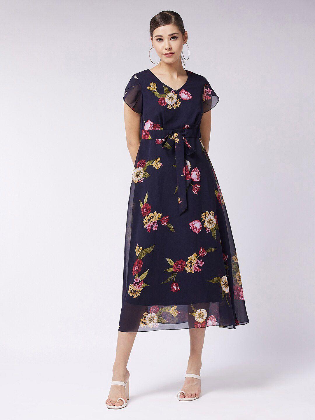 miss chase floral printed tie-up a-line midi dress