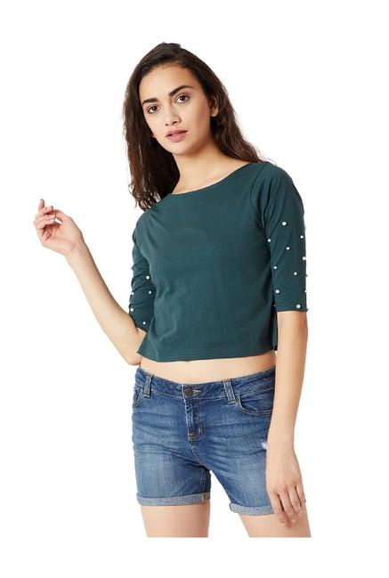 miss chase green embellished crop top